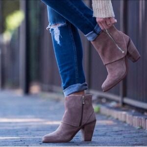 Jessica Simpson Western Suede Ankle Boots Brown Stacked Heel Side Zip Women 7.5